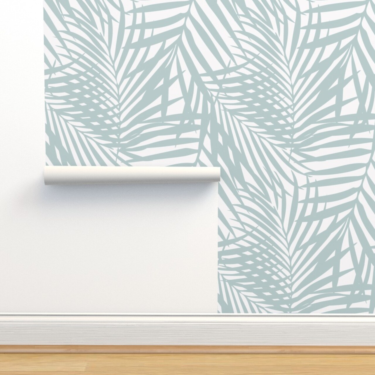 Pastel Blue Palm Fronds Tropical Beach Coastal Island Leaves Custom Pre-pasted Wallpaper by Spoonflower Pre-Pasted Wallpaper 2FT Wide